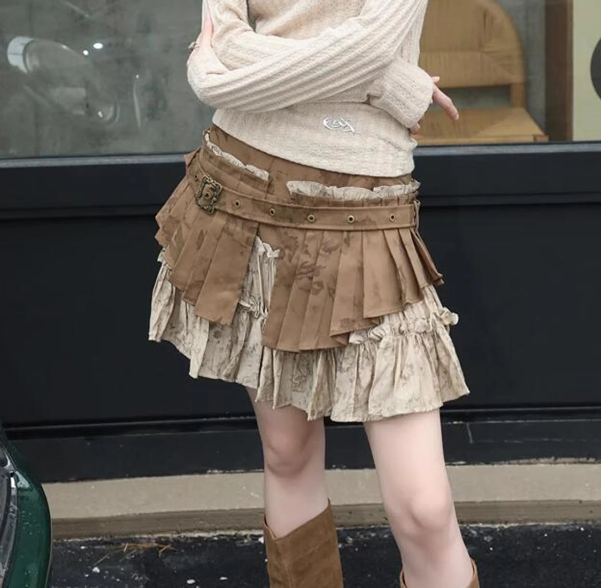 LIZAKOSHT  -  Skirt Patchwork Summer Women Vintage Dark Academia Design Mini Pleated Skirt Harajuku 2000s Aesthetic Y2k Cyber Wasteland Style
