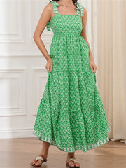 LIZAKOSHT  -  Women Sleeveless Tie-up Strap Long Maxi Dress Fashion Print High Waist Backless Dress for Summer Female Vestidos