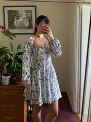 LIZAKOSHT  -  Clearance Sale !! Summer Lantern Sleeve Dress Long Sleeve Floral Print Dress Drawstring Elegant A Line Party Holiday Dress Women