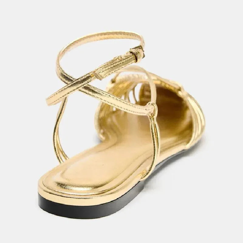 LIZAKOSHT  -  Fashion Flat Roman Sandals Women Narrow Band Comfort Fashion Beach Shoes Women Ankle Buckle Hollow Casual Weave Women Sandals