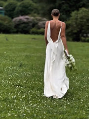 LIZAKOSHT  -  Women Spaghetti Dress Strap Deep V Back Maxi Dresses Open Back Side Slit Flowy Wedding Evening Gown Party Wear Woman Clothes