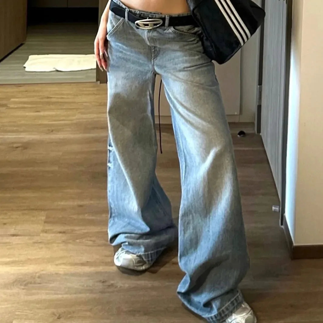 LIZAKOSHT  -  Casual Straight Leg High Waist Jeans Loose Fashion Wide Leg Denim Trousers New Women Y2k Clothing Street Vintage Denim Pant