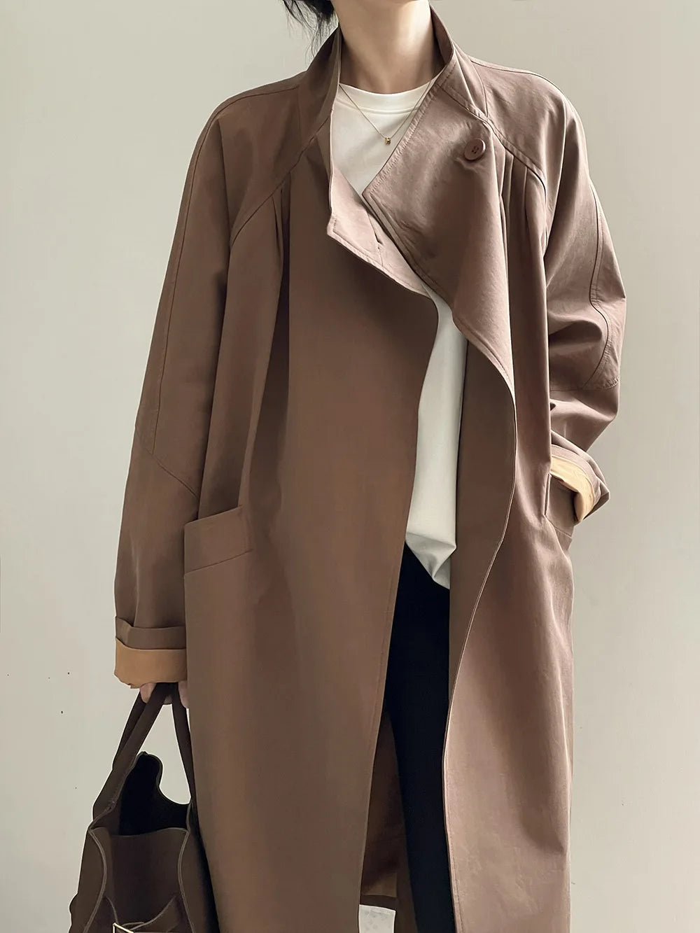 LIZAKOSHT  -  Fashion Minimalism Single Button Trench For Women Lapel Long Sleeve Office Lady Windbreaker Autumn New