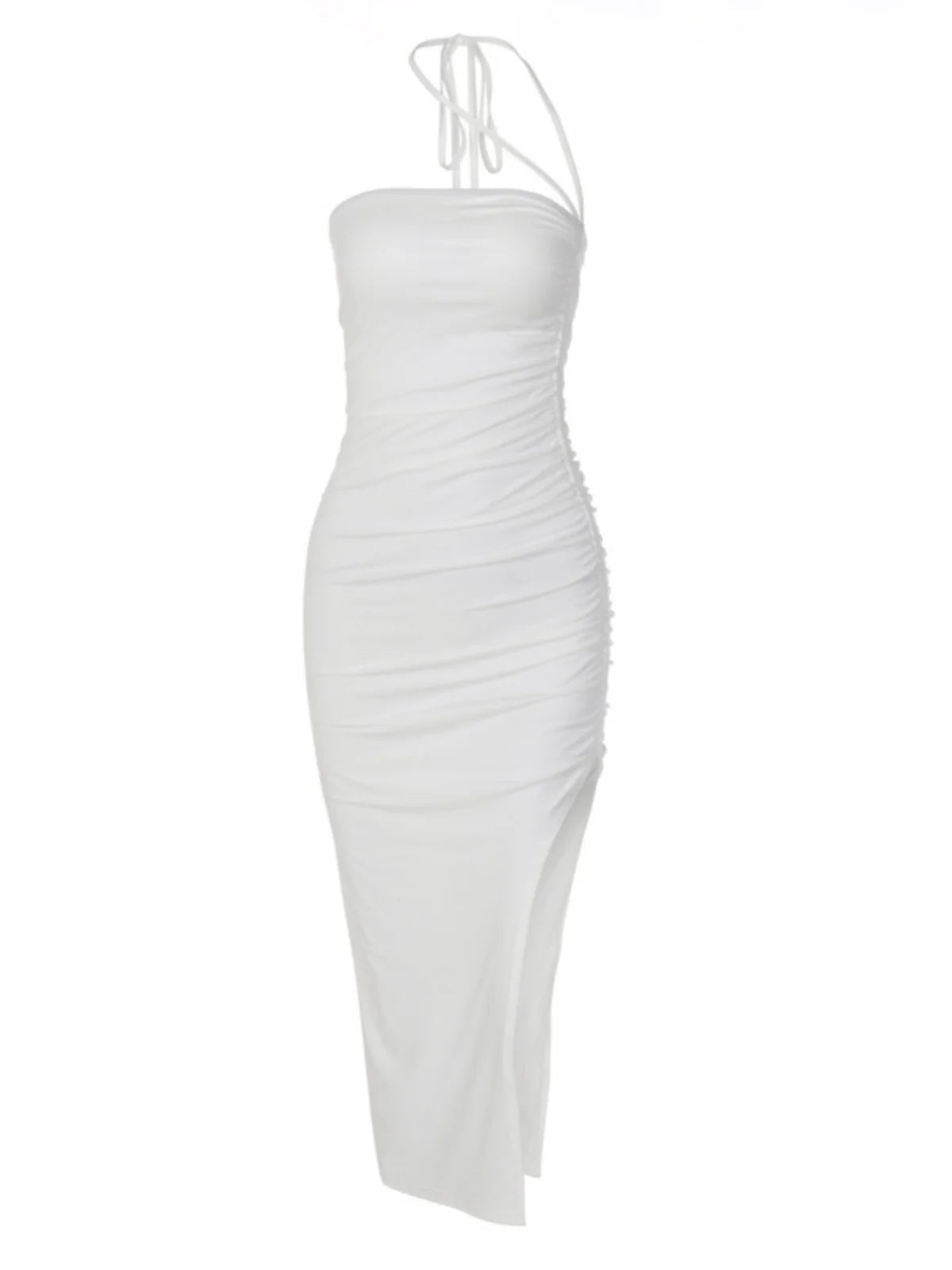 LIZAKOSHT  -  Summer New Dstring Pleated ter Dr Sexy Tight Wrap around Bodycon Long Skirt without Sve Polyester Fiber Midi Dr