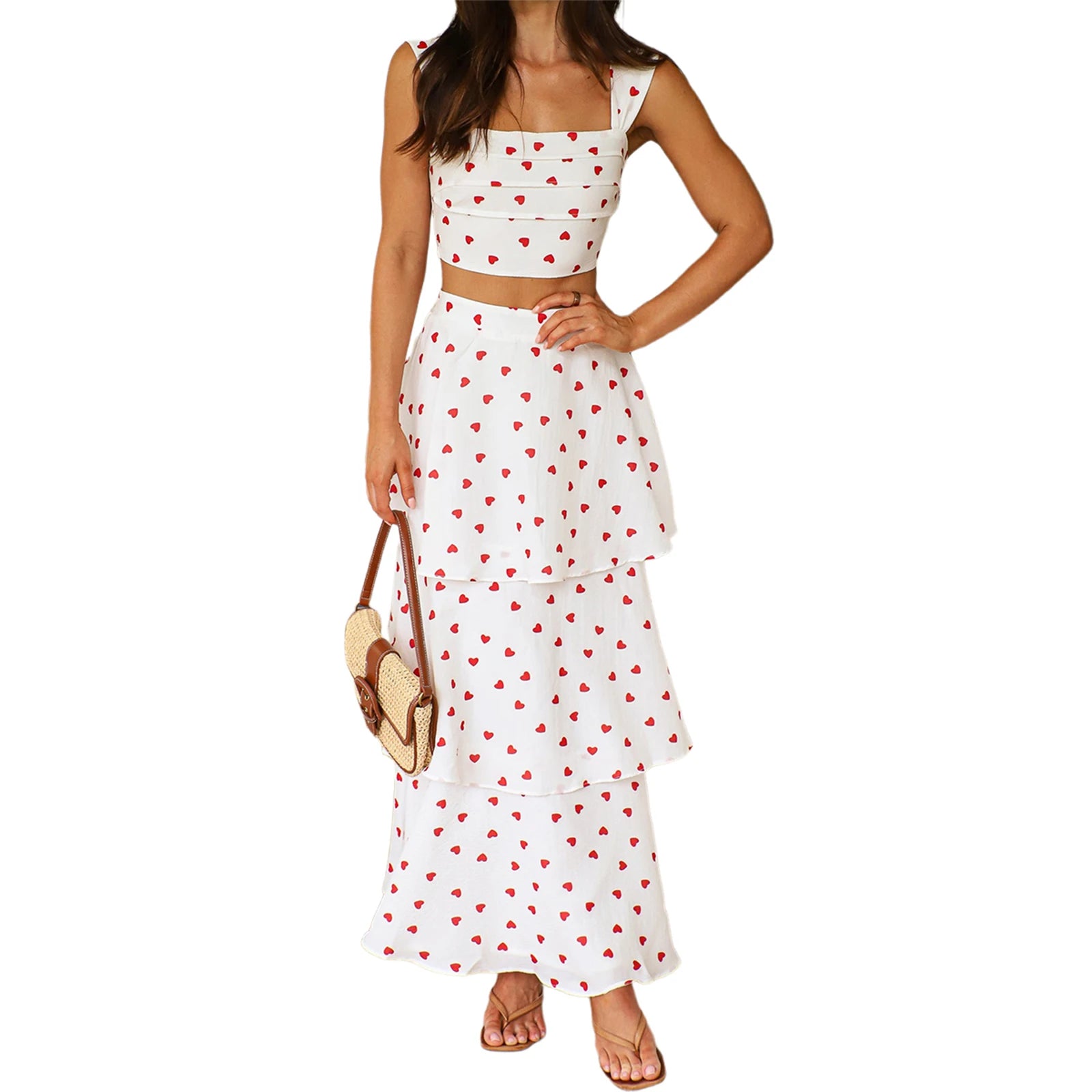 LIZAKOSHT  -  Casual 2-Piece Set with Floral Print Crop Top and Ruffled High Waist Skirt for Trendy Street Style Fashionistas