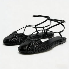 LIZAKOSHT  -  Fashion Flat Roman Sandals Women Narrow Band Comfort Fashion Beach Shoes Women Ankle Buckle Hollow Casual Weave Women Sandals