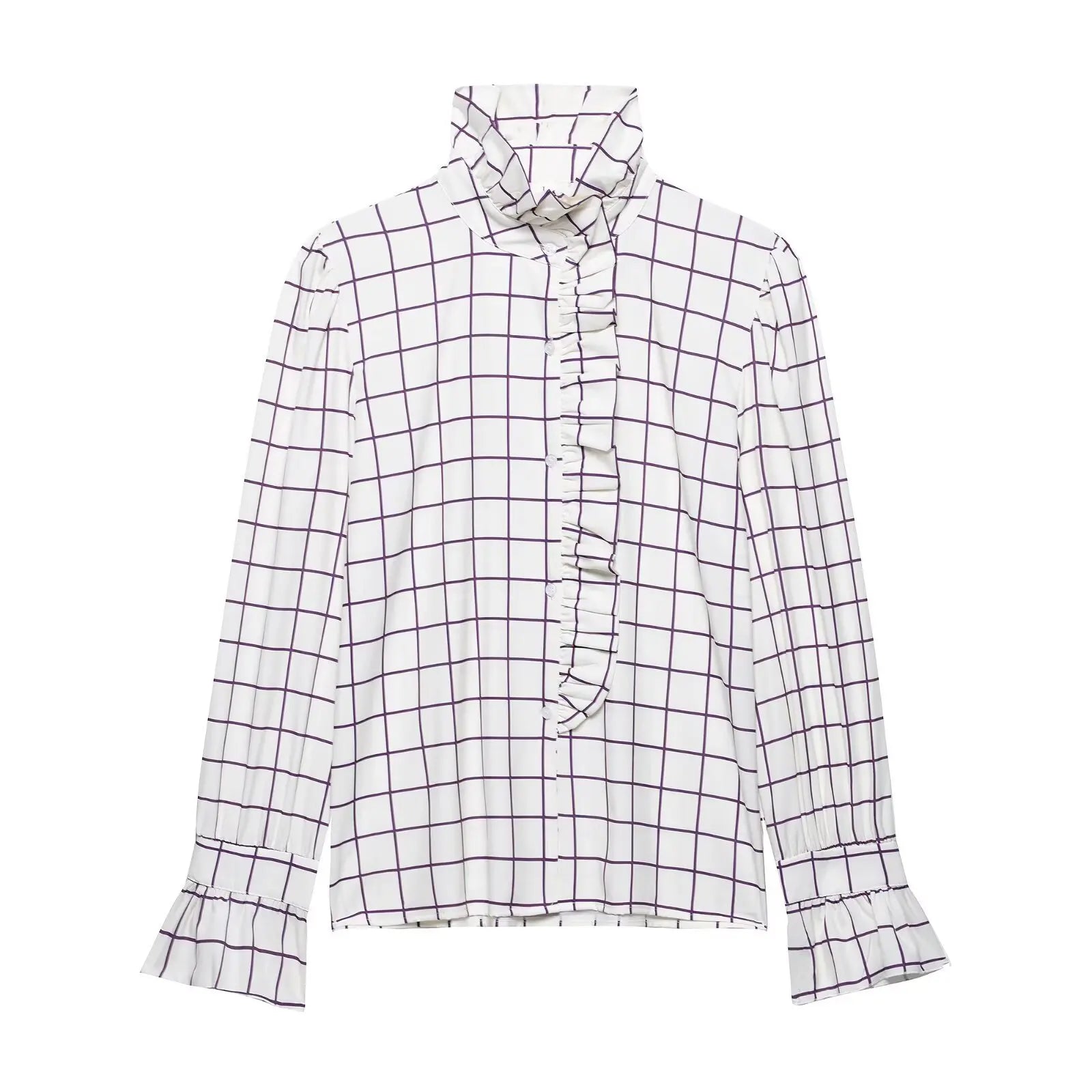 LIZAKOSHT  -  Women Vintage Ruffles Shirt Blouse Spring New Women Fashion Simple Casual Long Sleeve Shirt with Wood Ear Blouse Female Tops