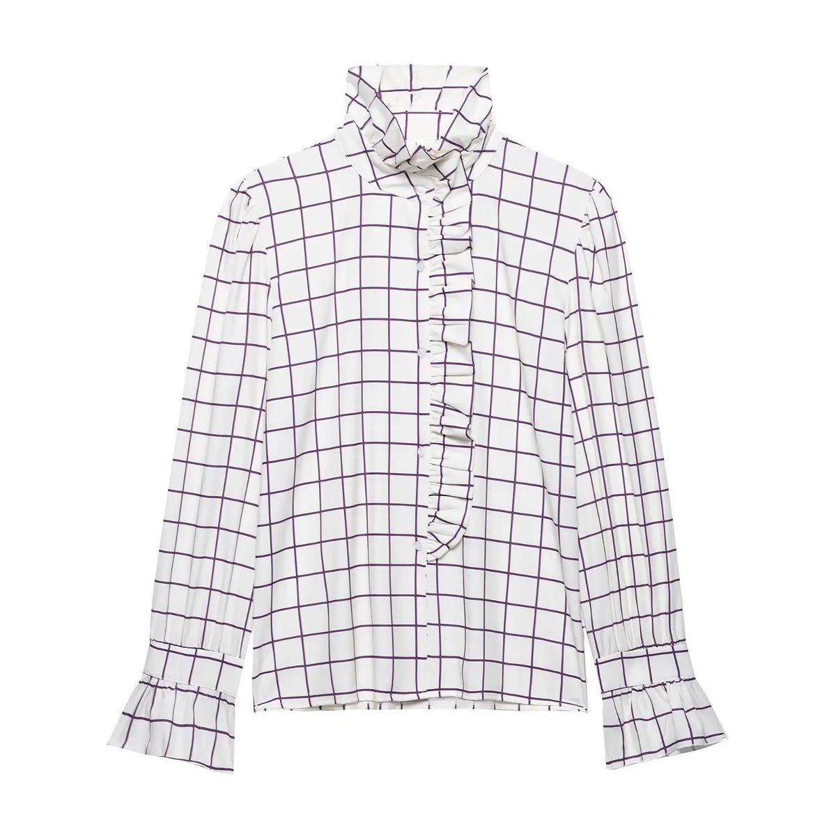 LIZAKOSHT  -  Women Vintage Ruffles Shirt Blouse Spring New Women Fashion Simple Casual Long Sleeve Shirt with Wood Ear Blouse Female Tops