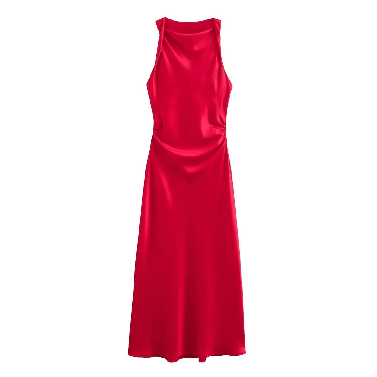 LIZAKOSHT  -  Summer New Women Sleeveless Dress Fashion Temperament Sexy Silk Satin Texture Solid Color Midi Long Dress Women Elegant