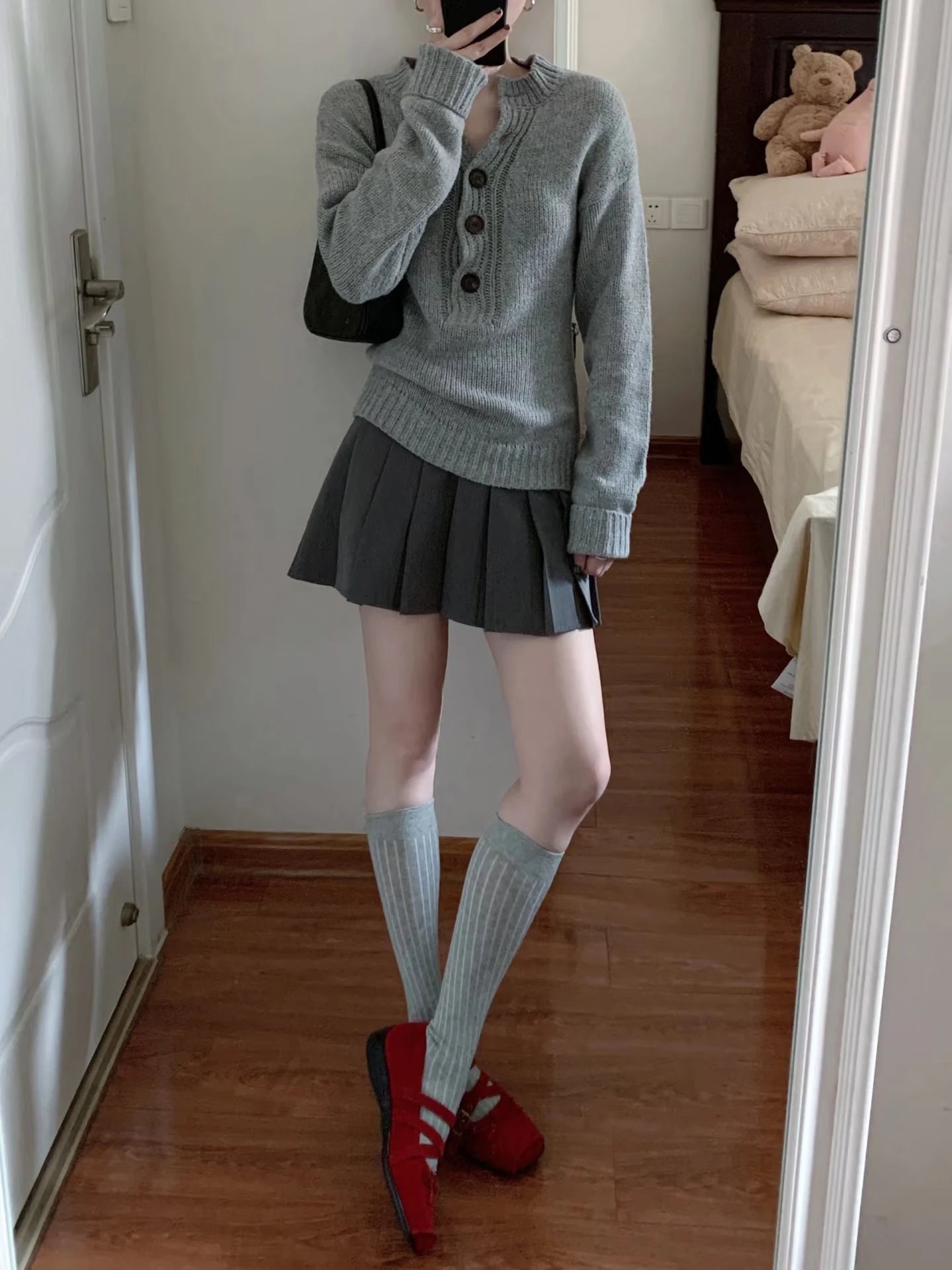 LIZAKOSHT  -  Buttons Grey Sweaters Woman Spring O-neck Long Sleeve Knitted Pullover Top Female Casual Vintage Preppy Style Jumpers Harajuku