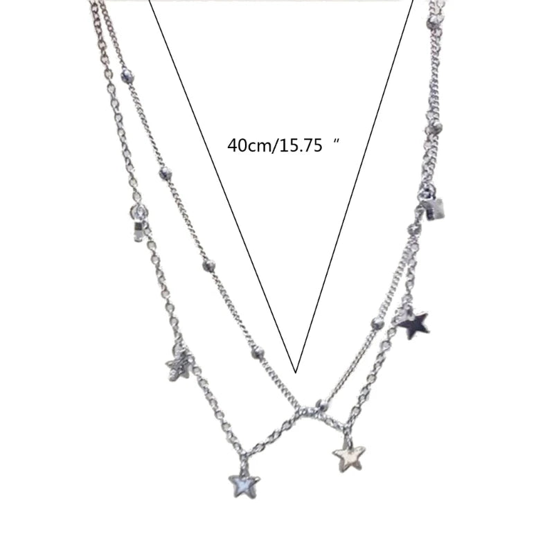 LIZAKOSHT  -  Star-Shaped Beads Link Chain Necklace Fashionable Neck Jewelry Y2K  Necklace