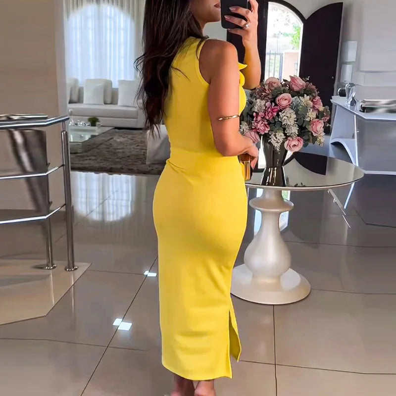 LIZAKOSHT  -  Fashion Flower Design Office Lady Suit Spring Sexy One-shoulder Sleeveless Top & Bodycon Skirts Set 2025 Summer Hollow Women Set