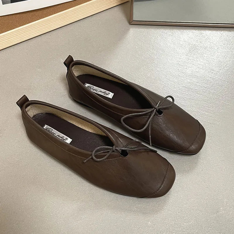 LIZAKOSHT  -  Women's Vintage Flats Comfortable Leather Ballet Shoes Female Soft Dress Shoes Mujer Slip On Loafers Mujer New Woman Shoes