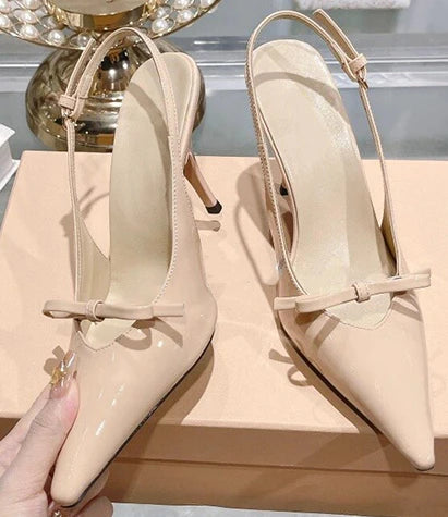 LIZAKOSHT  -  One Line Buckle High Heels Women's Slim Heels New Summer Style Bow Tie Wrap Hollowed Out Patent Leather Sandals