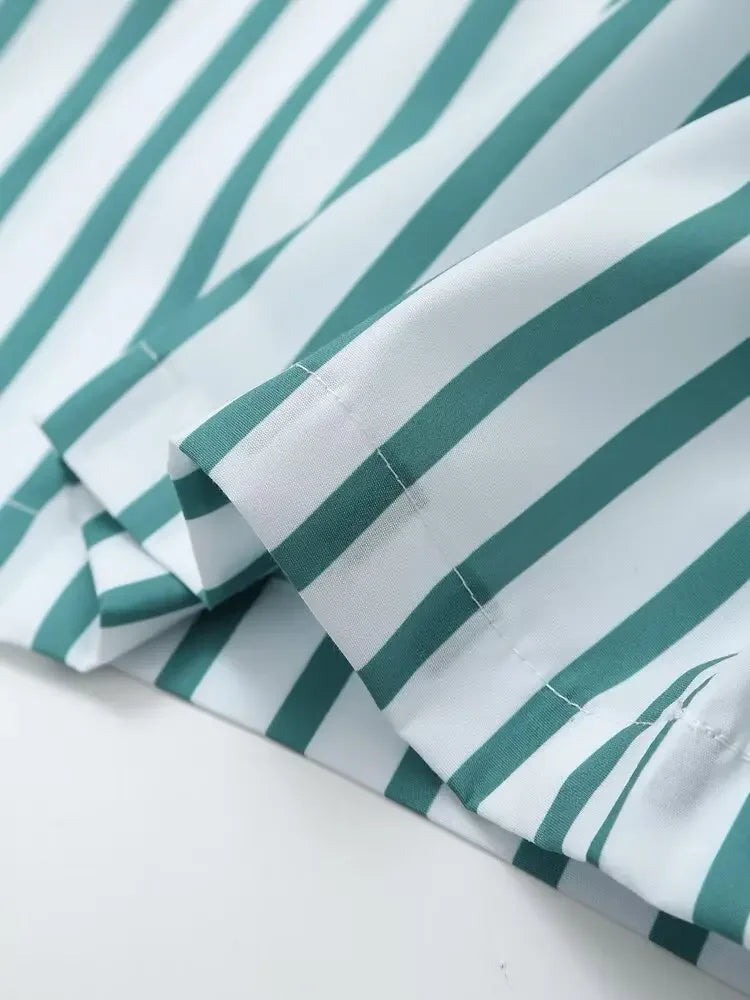 LIZAKOSHT  -  Women's Striped Shirt Trousers Suit Lapel Short-sleeved Top Side Striped Elastic Waist Pants Spring Summer New Chic Suit