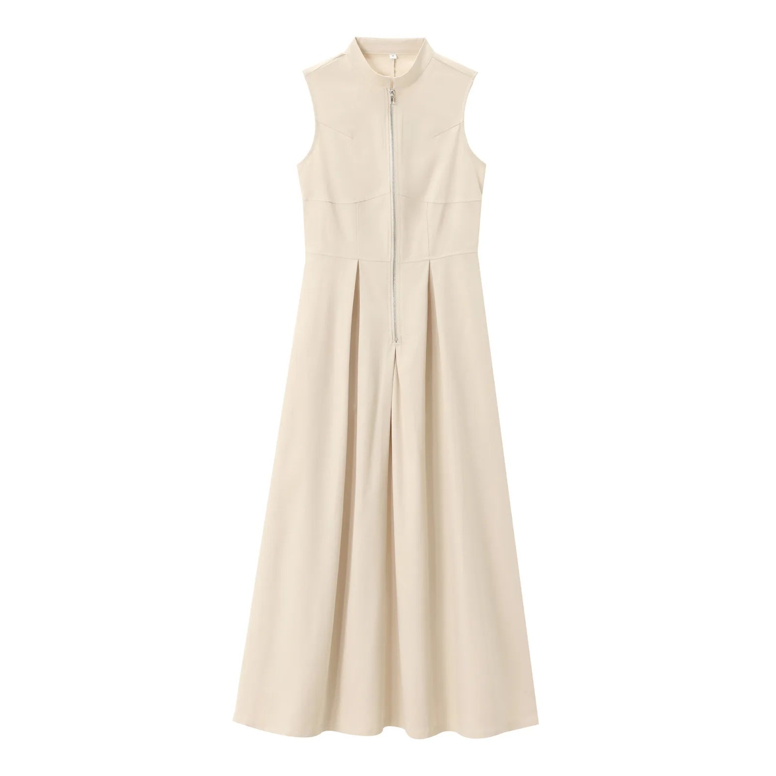 LIZAKOSHT  -  Solid Color Fashion Long Dresses for Women Zip Sleeveless Maxi Dress Woman Summer Holiday Ruched Party French Style Female Dress