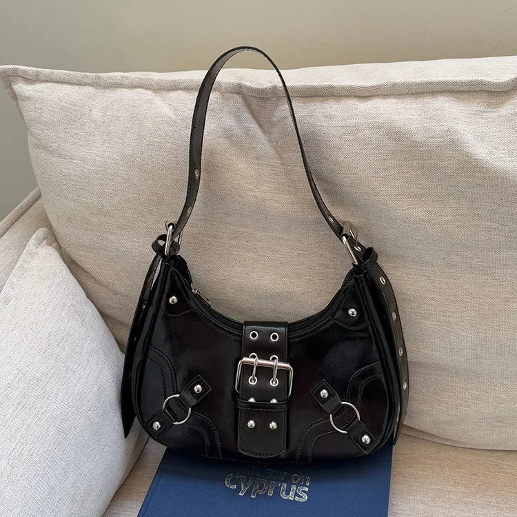 LIZAKOSHT  -  Fashion Rivets Women Armpit bag PU leather Female Shoulder messenger Bag ladies Hand bag Sac A Main black handbag bolsa totes