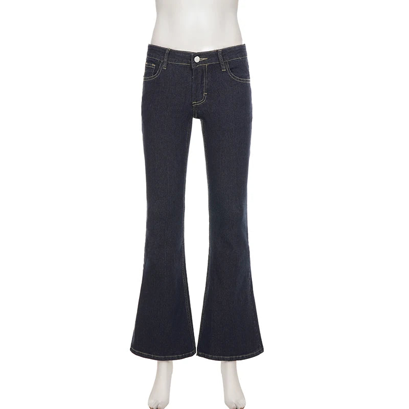 LIZAKOSHT  -  Dark Blue Low-Rise Slim-Fit Flare Jean Y2k Aesthetic 2000s Denim Trousers Chic Sexy Pant Casual Outfit Grunge Fairycore