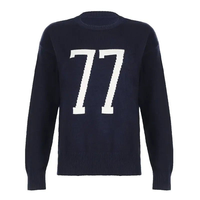 LIZAKOSHT  -  Pullover Knitted Sweater Contrasting Color Digital Print Round Neck American Basic Slim  Hot Girl Sweater Autumn Winter