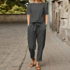 LIZAKOSHT  -  Casual Elegant Ladies 2 Piece Sets Fashion Spring Cotton Linen Women's Tracksuit Suit Long Sleeve Top Loose Pants Set Female