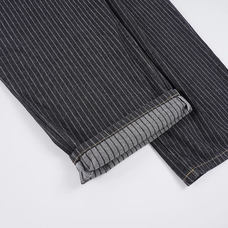 LIZAKOSHT  -  Women Striped Relaxed Fit Jeans Retro Low Rise Wide Leg Denim Pants Grunge Loose Trousers Spring Y2K Clothes