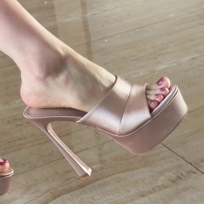 LIZAKOSHT  -  Nightclub Summer Platform Women Slippers Concise Open Toe Shoes Ladies Sexy Thick Heels Banquet Party Stripper Slides Shoes