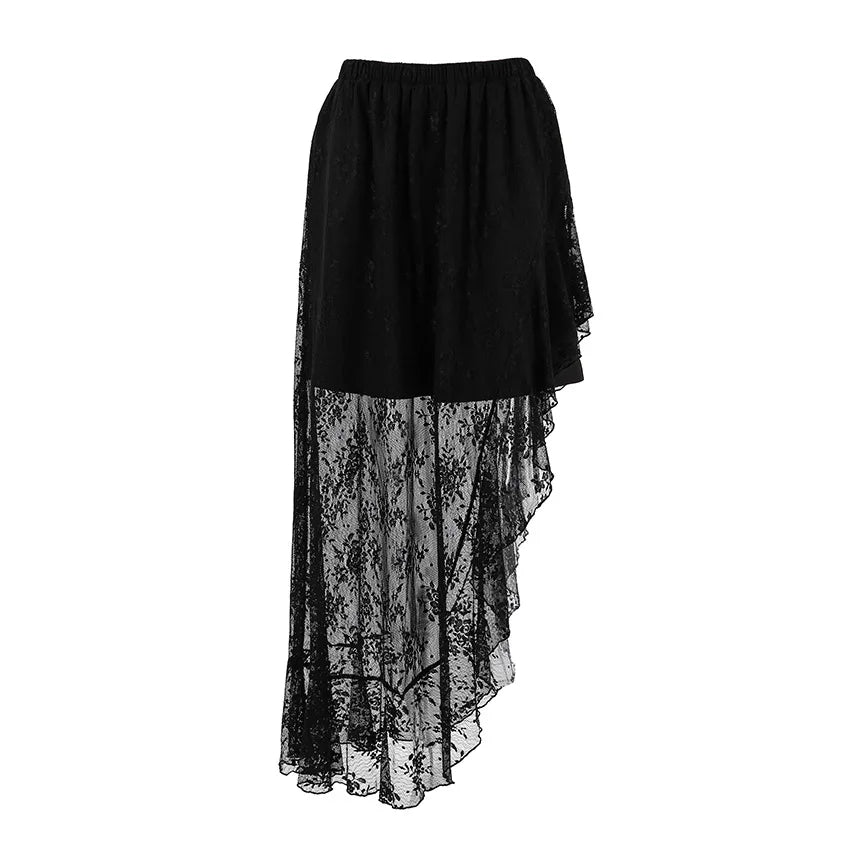 LIZAKOSHT  -  Summer New Irregular Black Sexy Design Lace High Waist Slimming and slimming Split Skirt