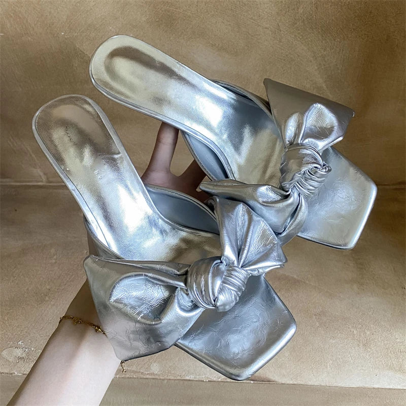 LIZAKOSHT  -  Summer Fashion Butterfly-kont Square Toe Slide Women Slippers Sexy Thin High Heels Striptease Shoes