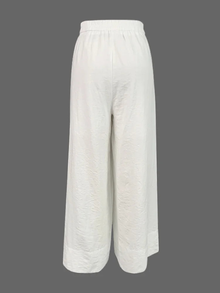 LIZAKOSHT  -  Casual Daily Pants Women Loose Wide Leg Pants 2025 Summer Solid Color Vacation High Waisted Elasticity White Trousers