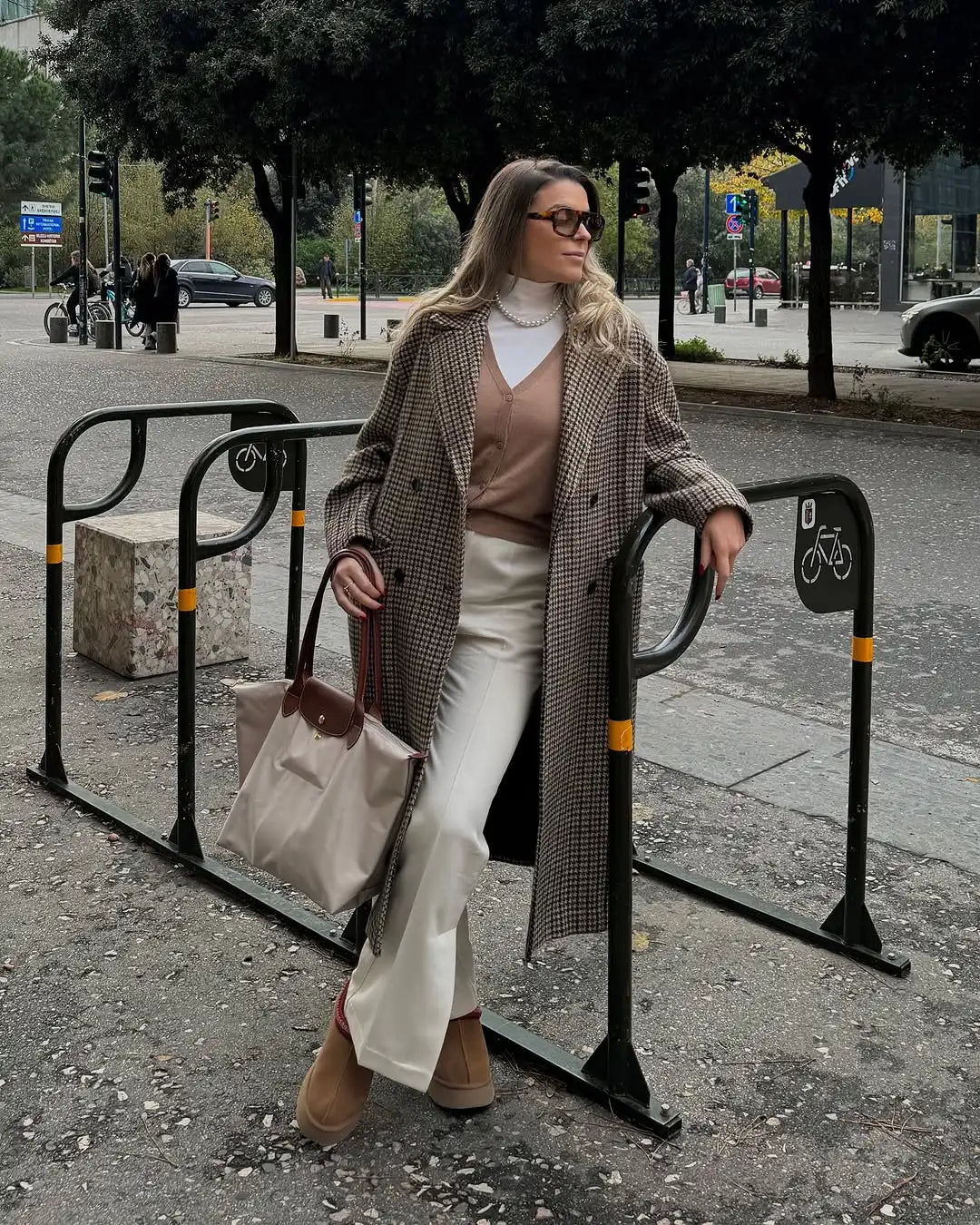 LIZAKOSHT  -  Double Breasted Plaid Pattern Woolen Overcoat Women Fashion Lapel Long Sleeve Loose Coats Lady Winter Daily Commute Coat