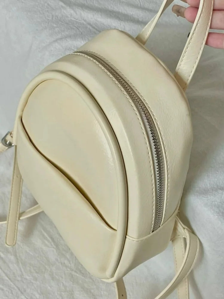LIZAKOSHT  -  Preppy Style Brief Pu Leather Backpack Casual Small Schoolbag Handbag Student Leisure Travel Backpack