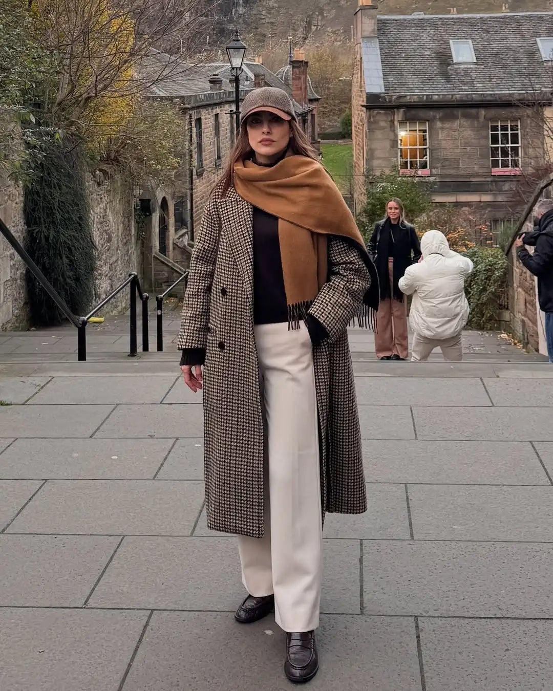 LIZAKOSHT  -  Double Breasted Plaid Pattern Woolen Overcoat Women Fashion Lapel Long Sleeve Loose Coats Lady Winter Daily Commute Coat