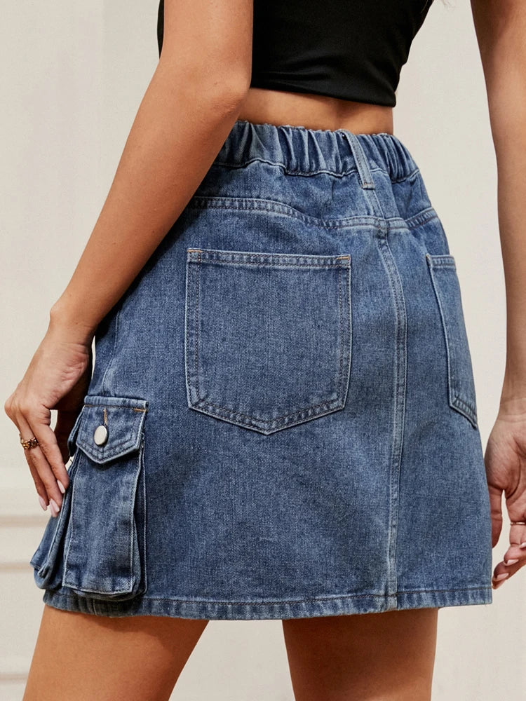 LIZAKOSHT  -  Y2k Denim Skirt Women Summer Short Skirts Female Vintage Washed Jeans Skirt Ladies Fashion High Waist Pocket Patchwork Faldas