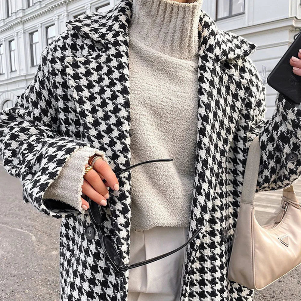 LIZAKOSHT  -  Classic Houndstooth Women's Blazer Luxury Custom Double Breasted Notch Lapel Jacket Elegant Female Clothing Outerwear