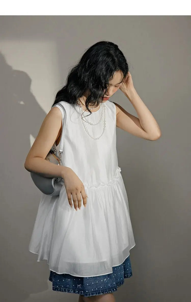 LIZAKOSHT  -  Sleeveless Doll Shirt with Ruffled Hem in Summer Slim Temperament Wind Vest Suspender Top Female