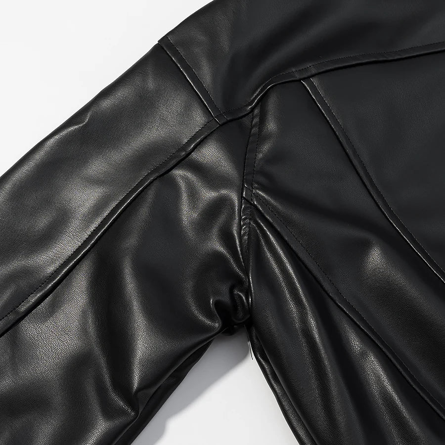 LIZAKOSHT  -  Retro Stand Collar Punk Style Leather Short Jacket European And American Autumn New Leather Jacket