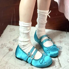 LIZAKOSHT  -  Sweet Blue Round Toe Mary Janes Flats Footwear Cute Satin 2 buckle Straps pink Ballet Style Shoes Women