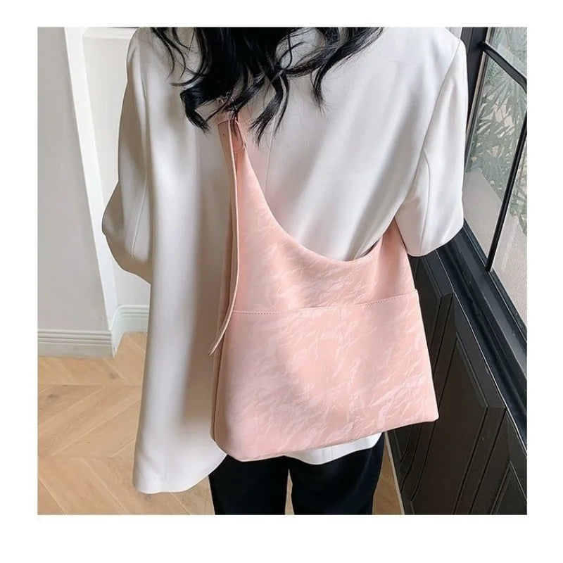 LIZAKOSHT  -  Pink Soft Leather Brief Solid Color Casual Large Capacity Handbag Tote Bags Women Commute Shoulder Bag