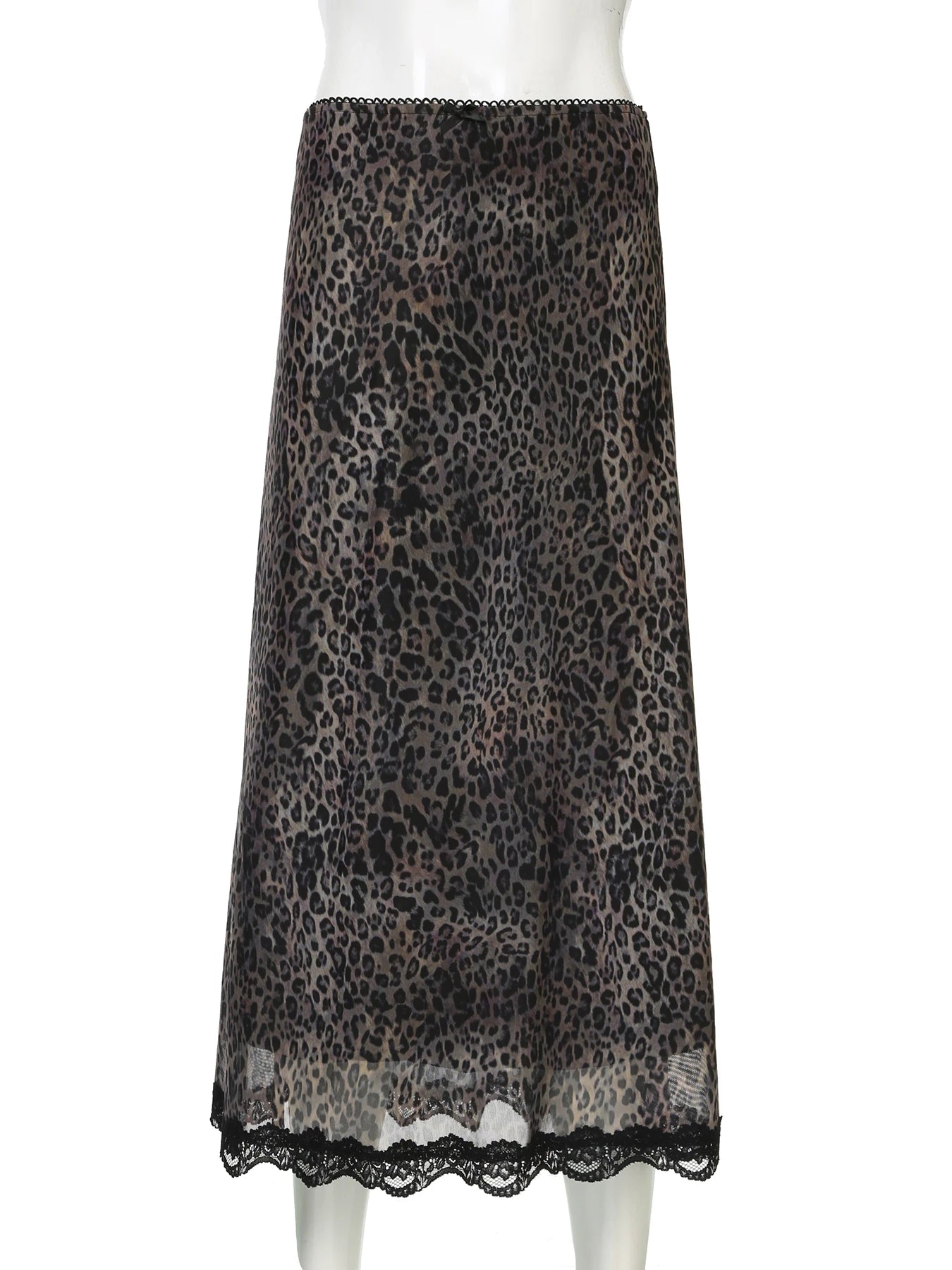 LIZAKOSHT  -  Casual Leopard Lace Trim Skirts Vintage Mid-Waisted Straight Skirts Women Autumn Sppring Fashion Streetwear Ladies