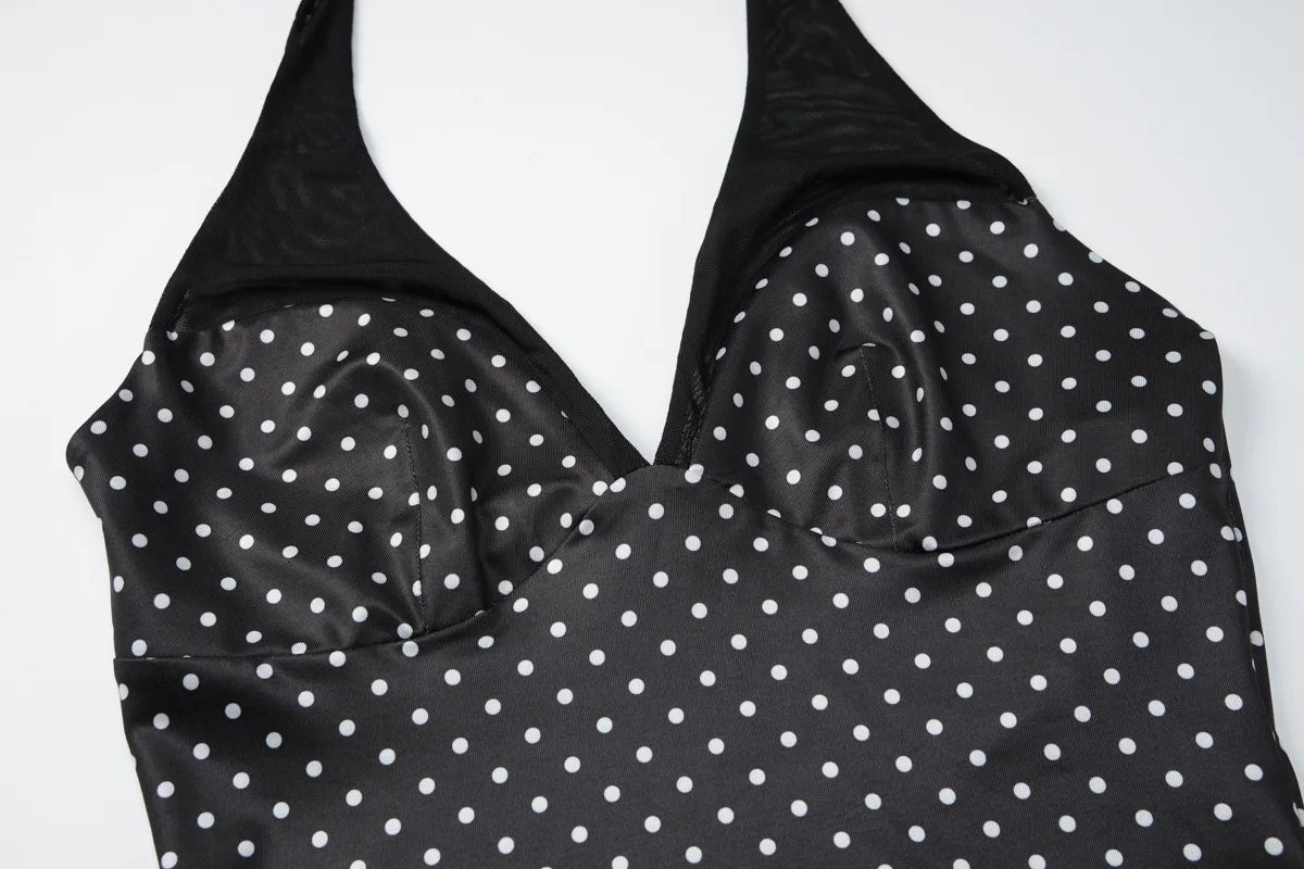 LIZAKOSHT  -  Woman Clothing Halter Neck Polka Dot Tank Tops 2026 Summer Casual Sexy Sleeveless Mesh Patchwork Corset Camisoles Black T-shirt