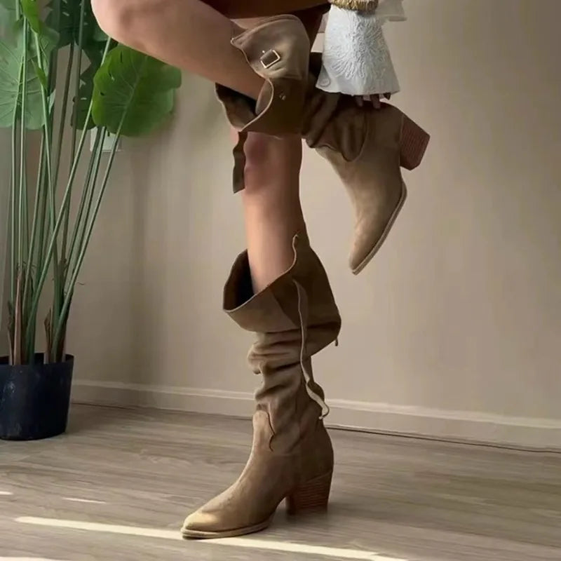 LIZAKOSHT  -  Women's Boots Autumn Boots-Women Female Shoes Sexy Thigh High Heels High Sexy Ladies Cowboy Over-the-Knee Retro Boots Women