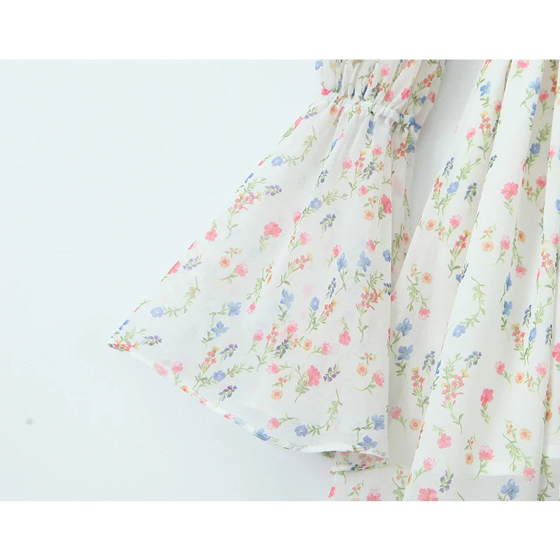 LIZAKOSHT  -  Sweet Women Floral Print Mini Dress Long Sleeve Square Neck Female Party Summer Dresses Holiday Robe