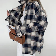 LIZAKOSHT  -  Autumn/Winter New Single breasted Checkered Shirt Top Street Trendy Fashion Trendy Women's Loose Casual Versatile Blouse