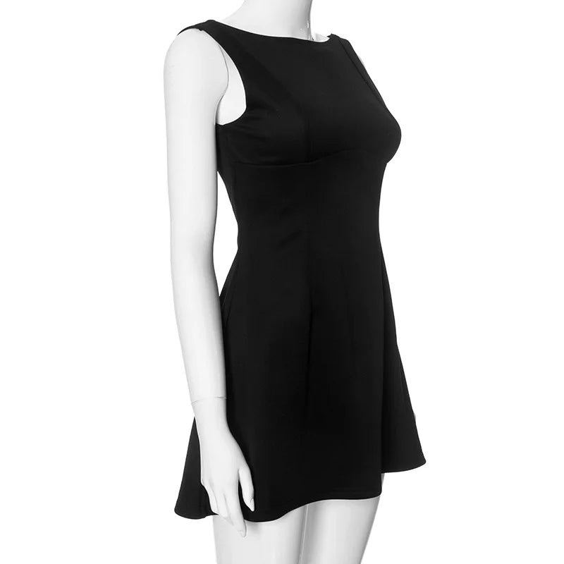 LIZAKOSHT  -  Women's Graduation Dress Y2k Mini Tank Dress Solid Sleeveless Flowy Short Dress Open Back above Knee Summer Short Dress