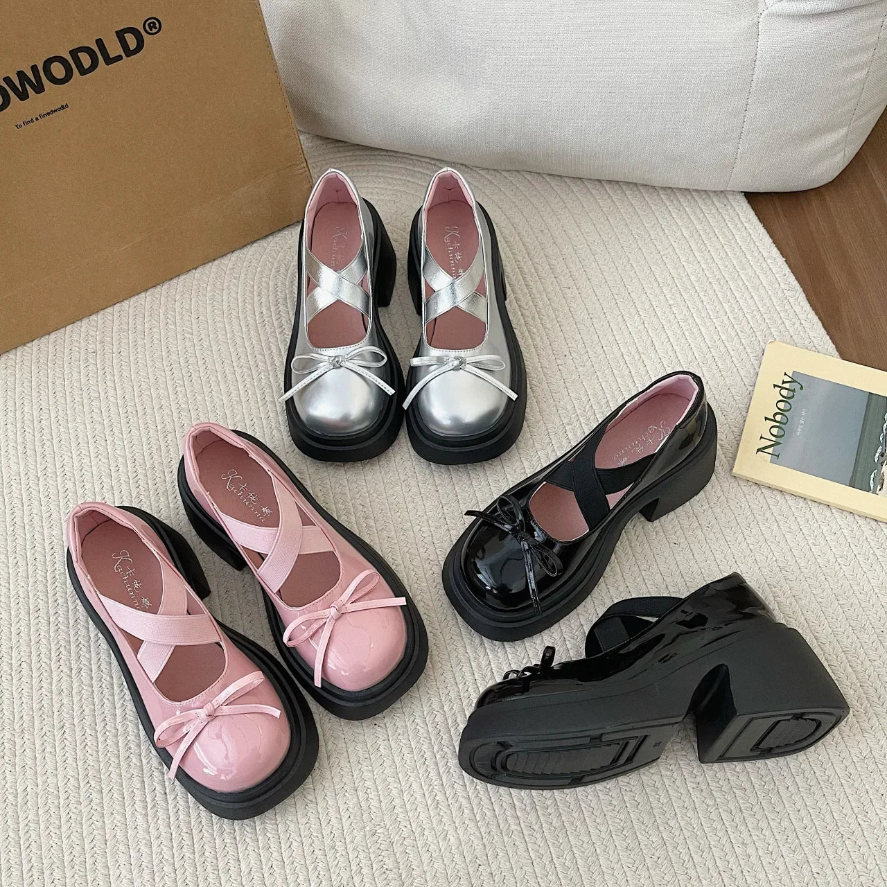 LIZAKOSHT  -  Fashion Casual PU Leather Mary Janes Shoes for Women Summer Autumn Bow Platform Bow Designer Chunky Heel Ladies Shoes