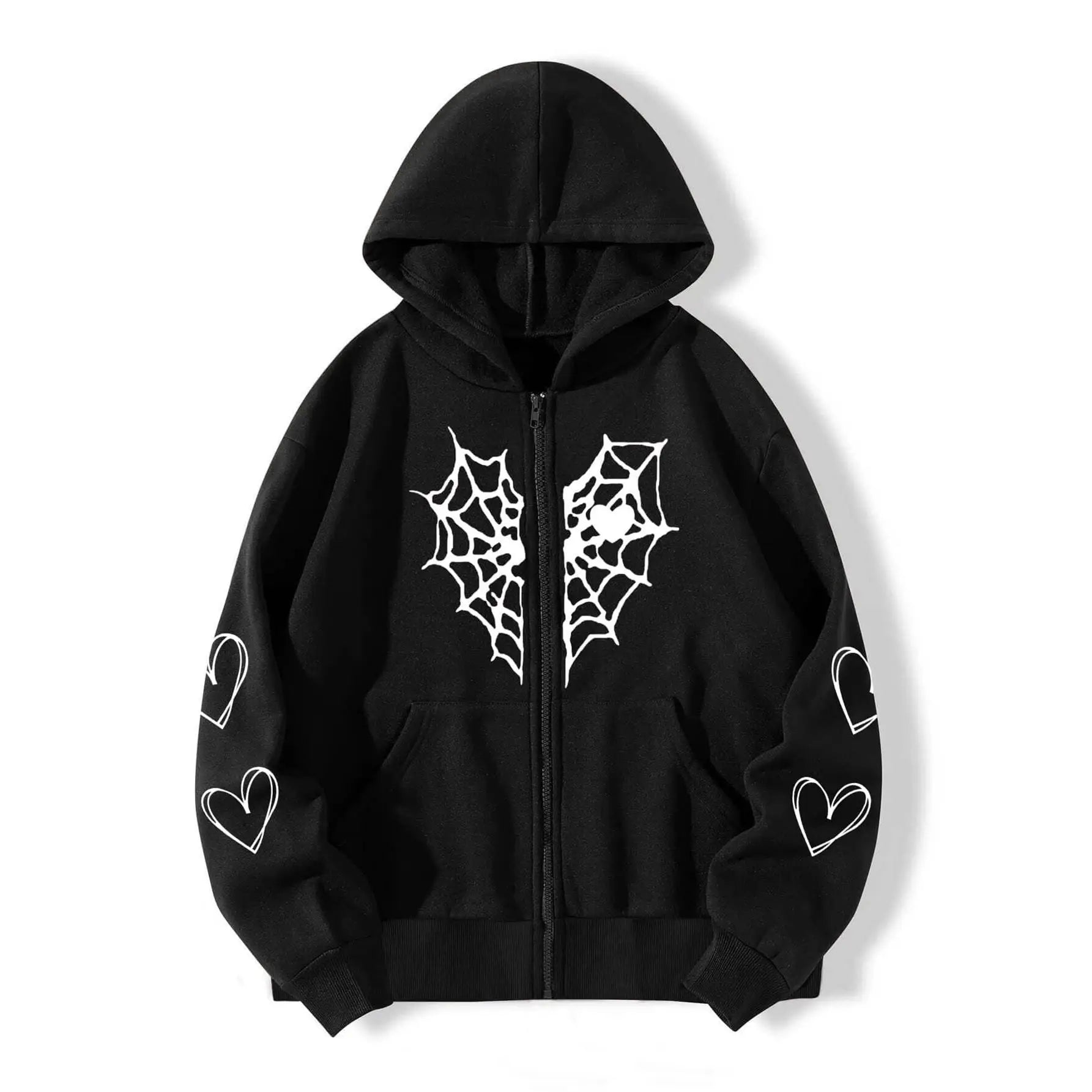 LIZAKOSHT  -  Thi Heartaped Printed Zipper Warm Hooded Cardigan Long Sve Mid-Length Polyester Women's Sweatirt Faion Autumn