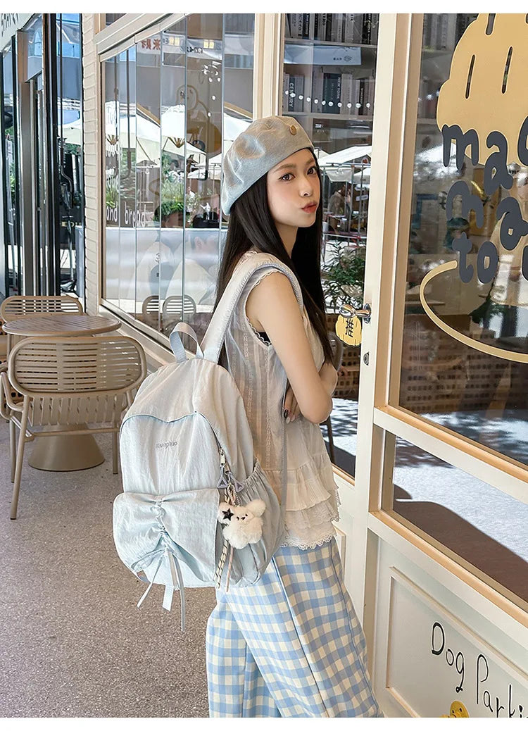 LIZAKOSHT  -  Junior High School Girl Backpack Summer New College Style Bow School Backpack Fashion Candy Colored Pleated Backpack School Bag
