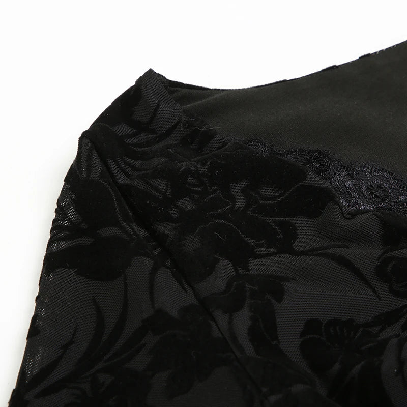 LIZAKOSHT  -  Sweetown Black Lace V-Neck Slim Fit Long Sleeve Women Blouses Sexy Hottie All-Match Chic Fashion Trendy Clothing