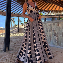 LIZAKOSHT  -  Summer Deep V Neck Aesthetic Printing Backless Sleeveless A-line Maxi Dresses Vacation Holiday Party Vestidos 2025