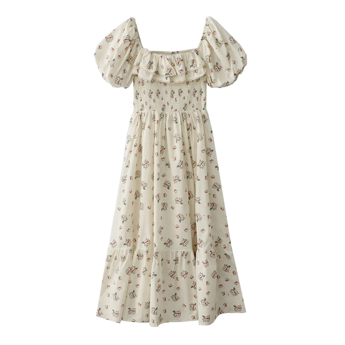 LIZAKOSHT  -  Women's French Retro Square Collar Ruffled Puff Sleeve Floral Dresses Female Summer Niche A-line Mid-length Temperament Dress